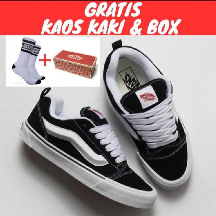 Terlaris [ Sepatu Premium ] - Sepatu Vans Knu Skool Black And White Sneakers For Men And Women 100% 