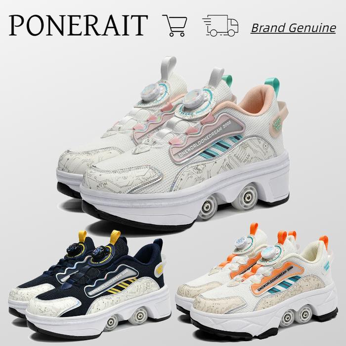PONERAIT Double-Row Wheels Roller Skate Shoes For Girls And Boys Kids Sneakers Outdoor Casual Sports