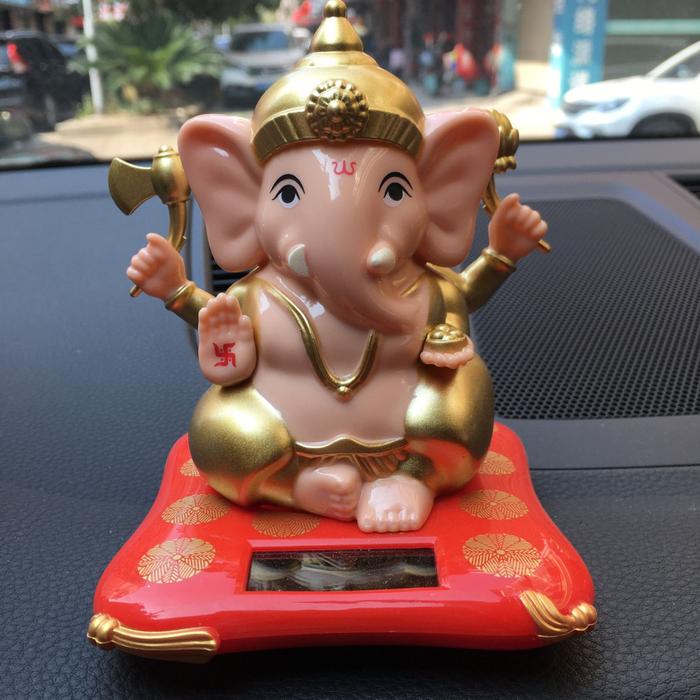Solar Indian Ganesha Figurine Ornament Blessings Of Ganesha Solar Powered Elephant Swinging Dancing