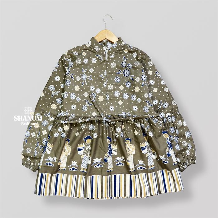 READY TERLARIS SHANUM BAJU BATIK WANITA LENGAN PANJANG BALON ATASAN BLOUSE BATIK RESLETING DEPAN MOT