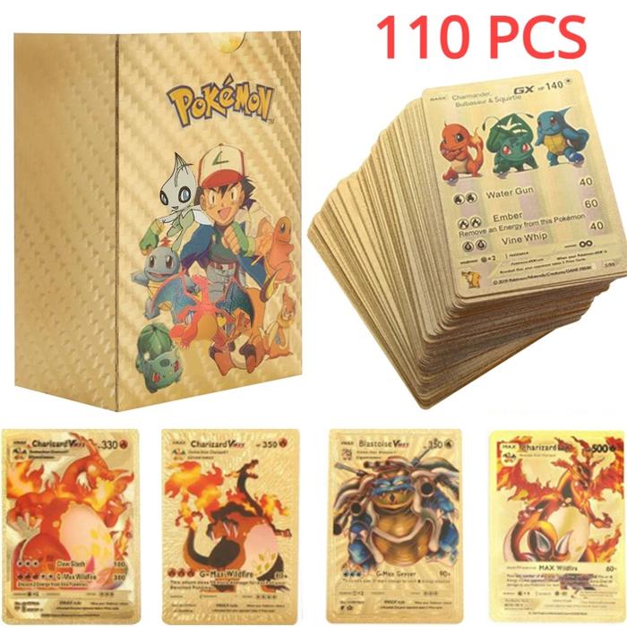 NEW 27-110PCS Cartas Pokemon Gold Cards Spanish English French German Foil Silve Cards Charizard Vma