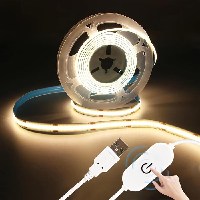 LED Strip Light COB Touch Dimmer Flexible 5V USB Linear Indoor Lighting Lamp Room DIY TV Mirror Back