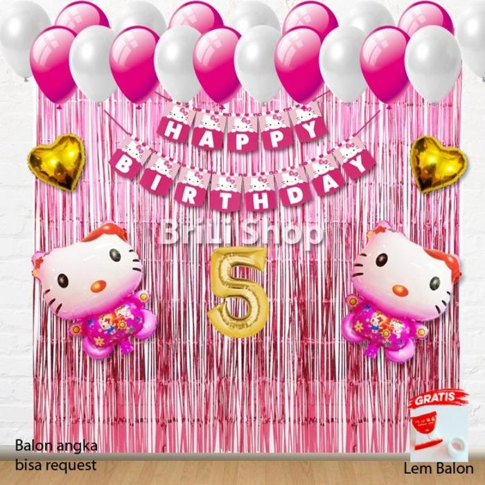 Paket Set Dekorasi Ulang Tahun Anak Perempuan Tema Hello Kitty Pesta Ultah Hellokitty