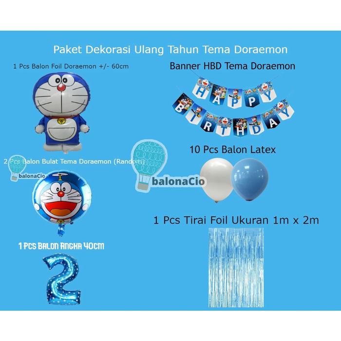Paket Dekorasi Ulang Tahun Tema Doraemon / Balon Happy Birthday Doraemon