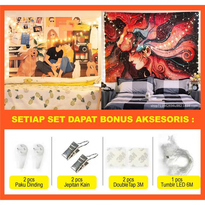 Q&T - Permadani Kain LED Hiasan Dinding Aesthetic Dekorasi Dinding Wallpaper Latar Belakang Backgrou