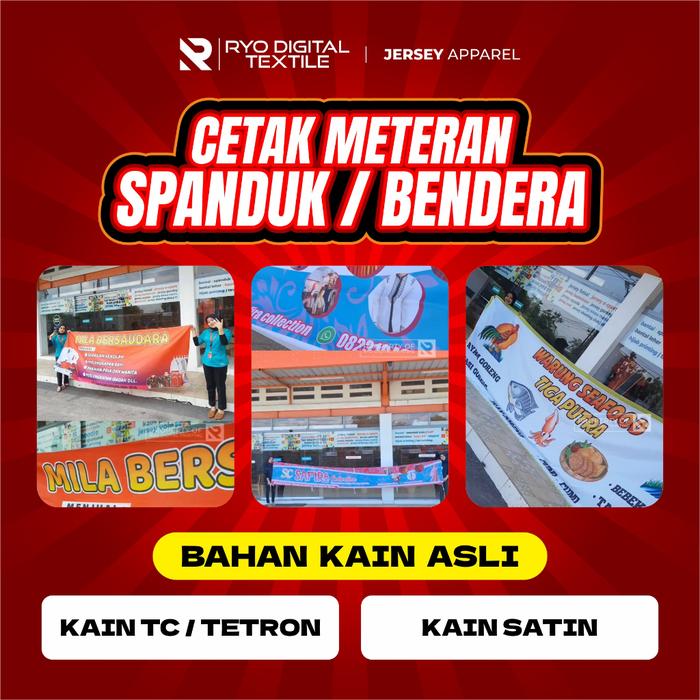 CETAK SPANDUK KAIN TC TETRON & SATIN METERAN MURAH BERKUALITAS