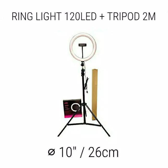 tripod ring led + Tripod 2m - Lampu Makeup - Lampu Selfie - Lampu Vlog