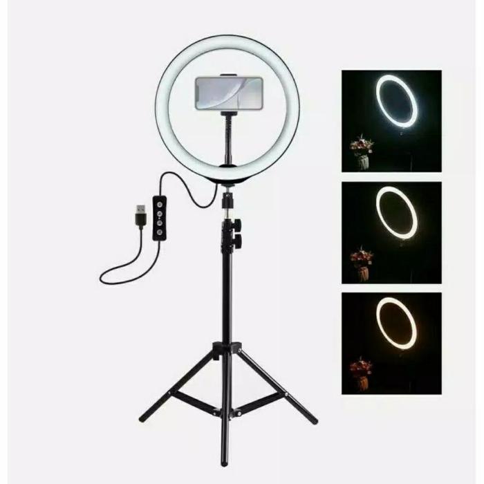 ring light selfie 26cm tripod 2.1 meter hp stand tripod 3 warna lampu selfie