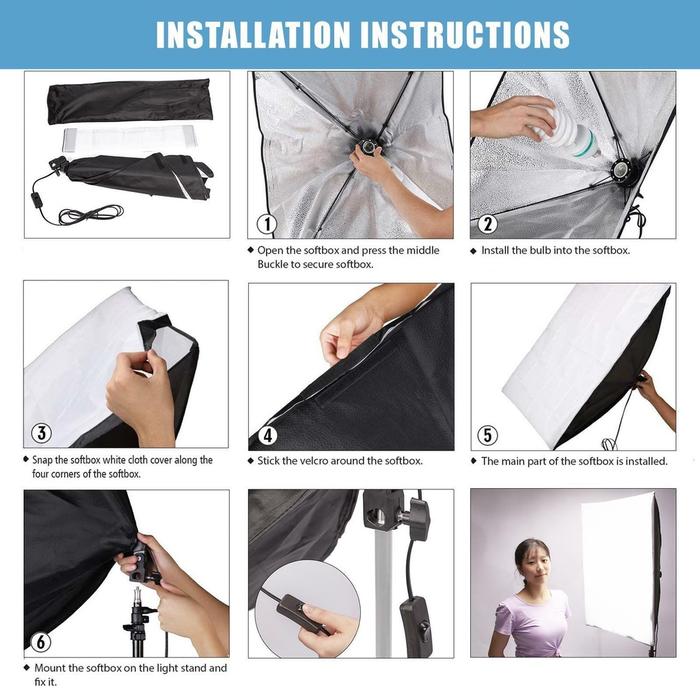 Softbox E27 50x70cm stand lampu payung lighting video flash Reflector Youtuber studio light soft box