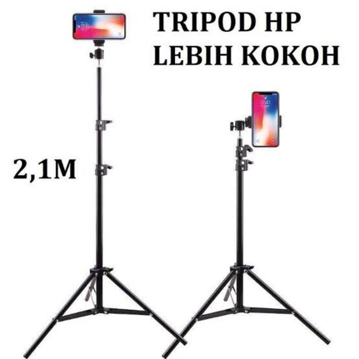 Tripod 2,1 meter Besi Tripod Ringlight HP Kamera Lengkap Holder HP