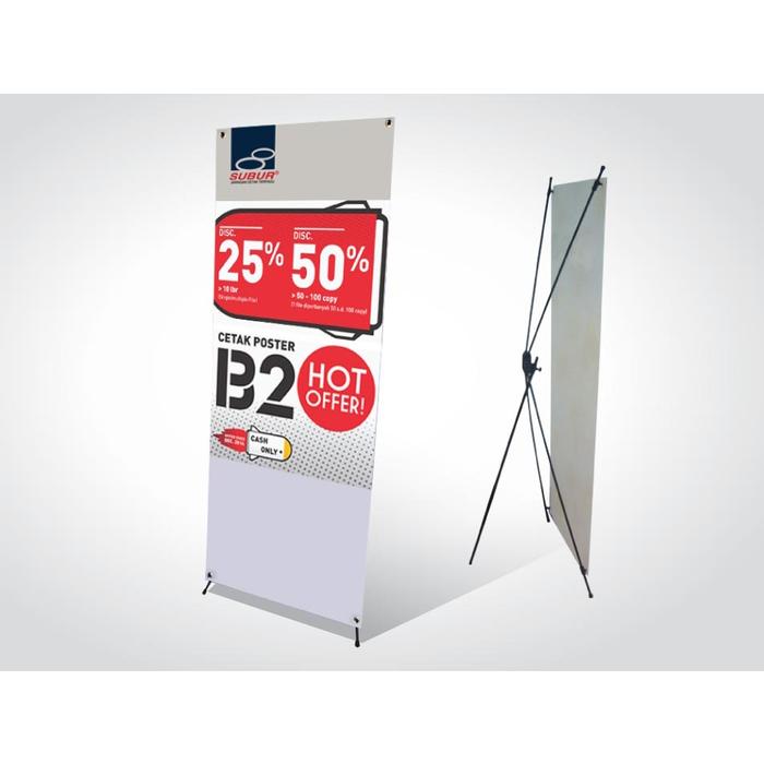 rangka x banner bahan besi