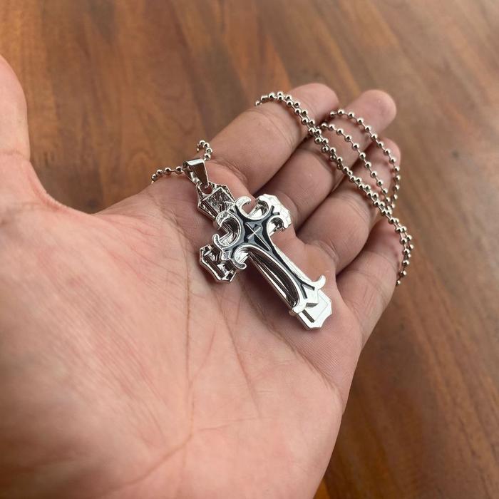 Kalung Salib 3 Lapis V2 Untuk Kristen Katolik Kristiani / Aksesoris Kalung Rantai Liontin Salib Jesu