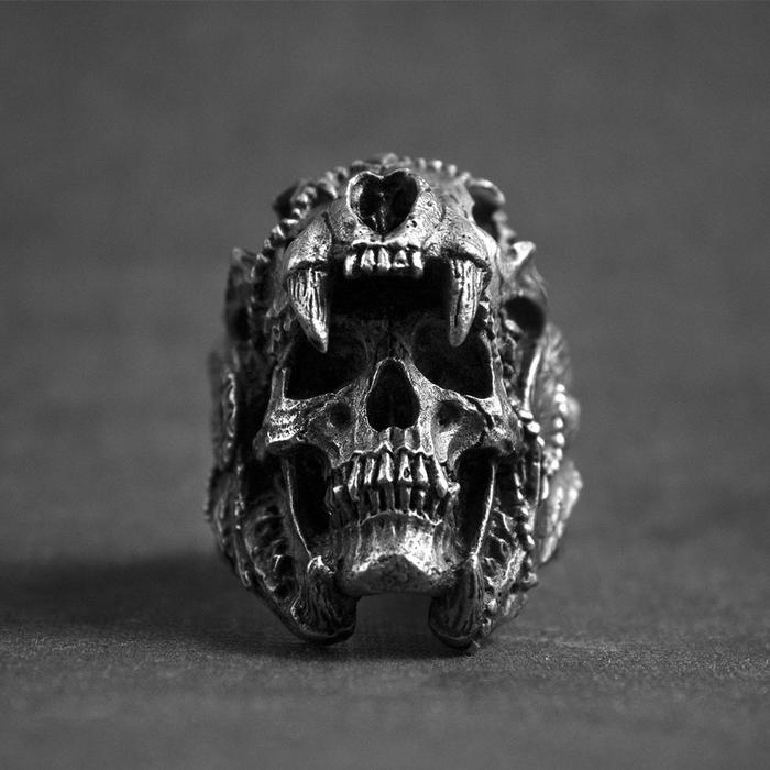 Cincin Tengkorak Helm Taring Jaguar / Cincin Kepala Tengkorak Unik Keren / Indian Jaguar Warrior Hea