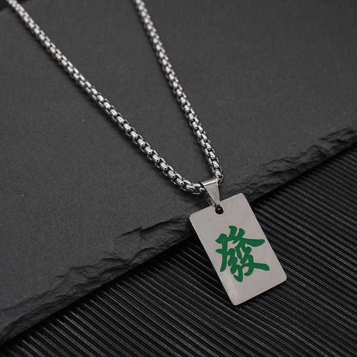 Kalung Letter China Mahjong / Kalung Rantai Liontin Plat Motif Kartu Tulisan China Permainan Mahyong