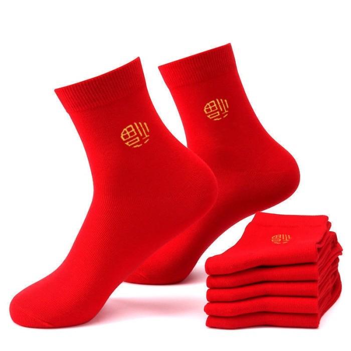 Kaos Kaki Merah Pria Wanita Wedding Sangjit Imlek Socks Fashion Chines