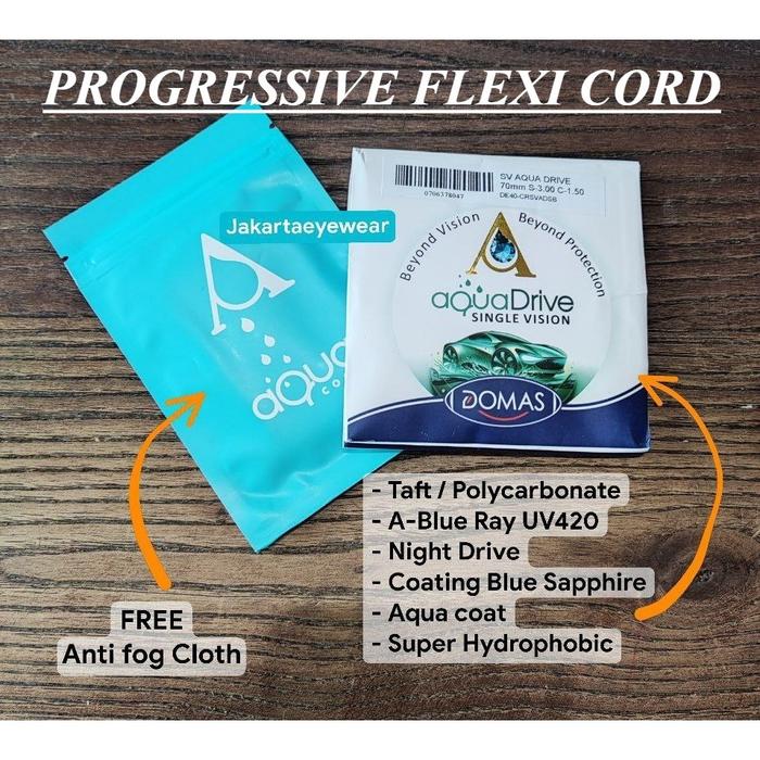 Lensa Domas Progressive FLEXI CORD Aqua Drive Lensa Anti Blue Ray Night Drive Anti Fog BluTaft Taft