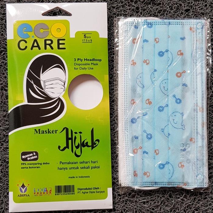 MASKER HIJAB ECOCARE 5’S / MASKER HEADLOOP 3PLY