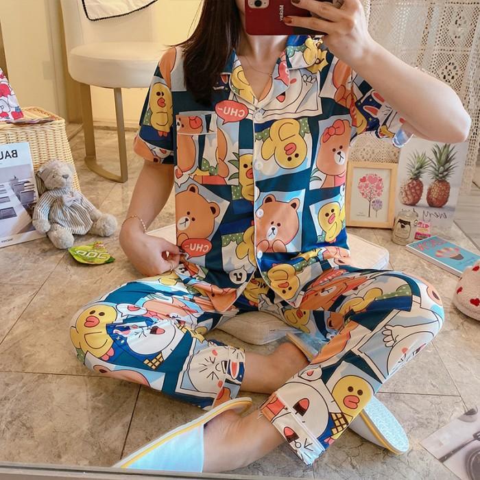 Piyama Baju Tidur Wanita CP Impor Korea Leisure Wear Lengan Pendek