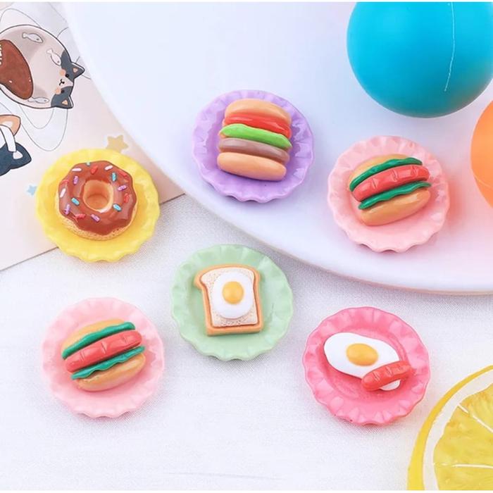 Miniatur Breakfast - Miniatur Piring Telur Burger Hamburger Sandwich - Miniatur Makanan untuk Rumah
