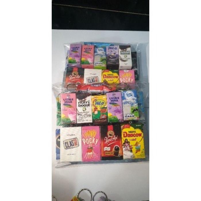 Gantungan Kunci Miniatur Snack Kotak Minuman / Souvenir Unik Lucu Ganci / Souvenir Ultah dan Pernika