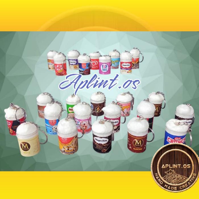 100 pcs Gantungan Kunci miniatur snack es krim cup