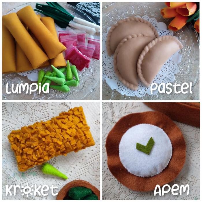 mainan edukasi flanel replika makanan (kue tradisional / jajanan pasar)