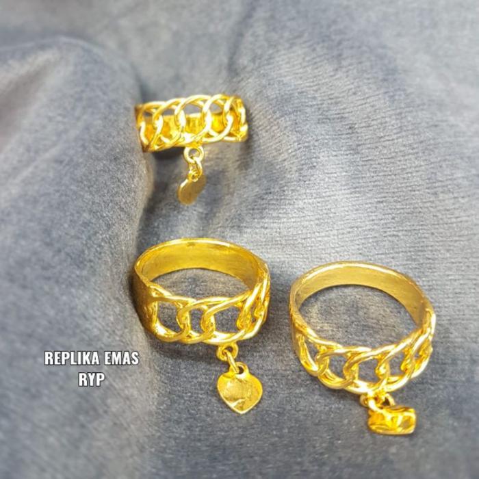Cincin replika mas 24k setengah rantai +love (london) dan cinci lapis kristal import mas palsu rasa