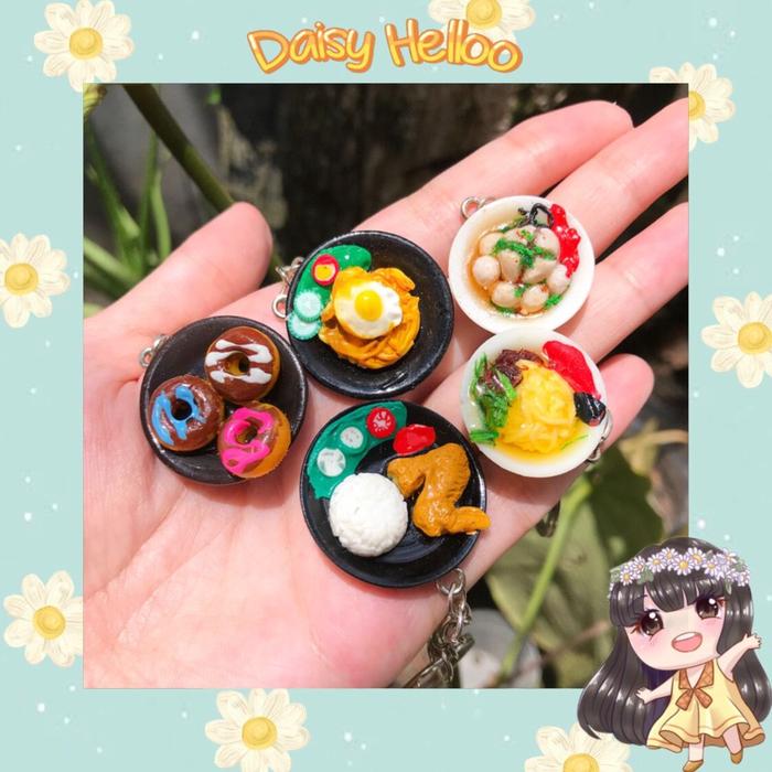 Gantungan Kunci Mie Goreng Telur Nasi Ayam Lalapan Bakso Mie Ayam Baso Donat Aesthetic Ganci Miniatu