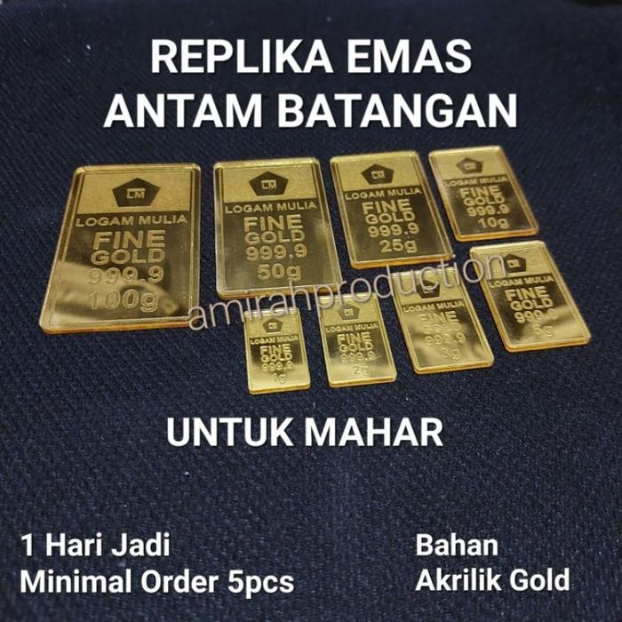 Replika Logam Mulia Emas Antam Batangan Untuk Mahar Bahan Akrilik 2mm Gold 0.1g - 100g