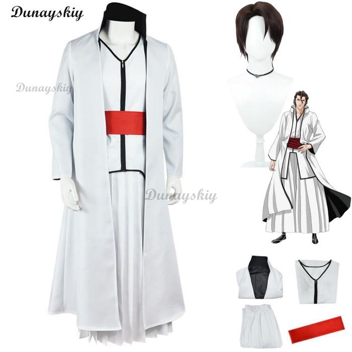 Anime Bleach Shinigami Aizen Sousuke Cosplay Costume Gotei 13 Captain Wig White Cape Japanese Kendo 