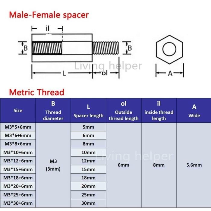 Spacer Copper Kuningan Besi Metal Logam Dudukan PCB M3 Hex Hexagonal Screw Baut Mur Berbagai Ukuran 