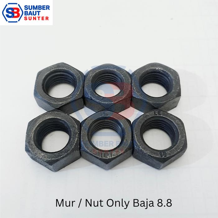M10 x 1.25 Mur Baja 8.8 Hitam Nut Only Hex High Tensile Halus Kunci 14
