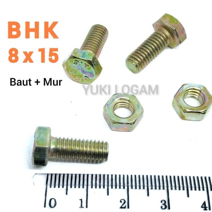 Baut Mur M8x15 BHK Kuning Kunci 12