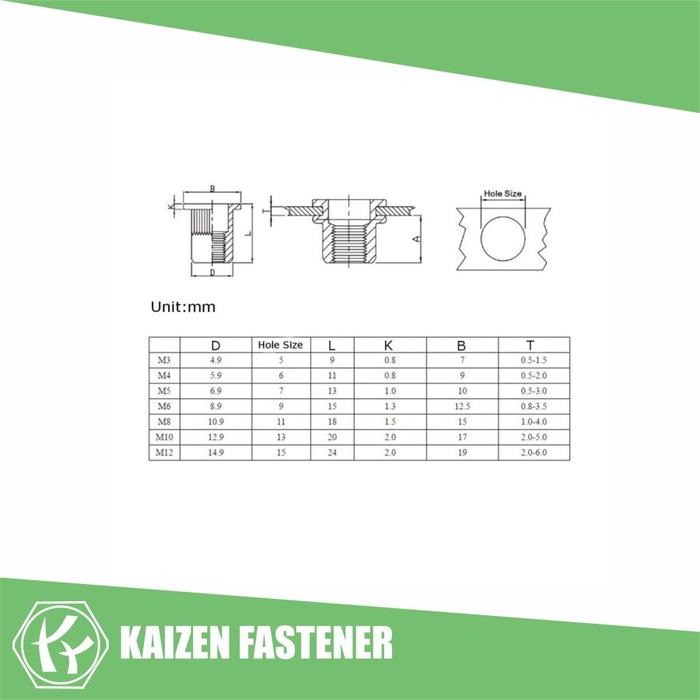 M6 Mur Rivet Nut Rivnut (Baut 10)