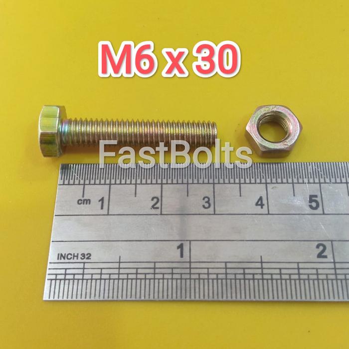 BAUT DAN MUR Kuning 10 Panjang 3cm (M6x30)