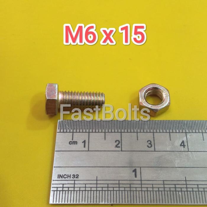 BAUT DAN MUR Kuning 10 Panjang 1.5cm (M6x15)