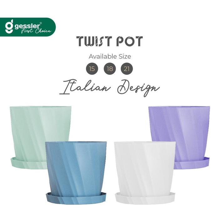Gessler Pot Twist Bunga - Tanaman Italian Design - Termasuk Tatakan PTW 15