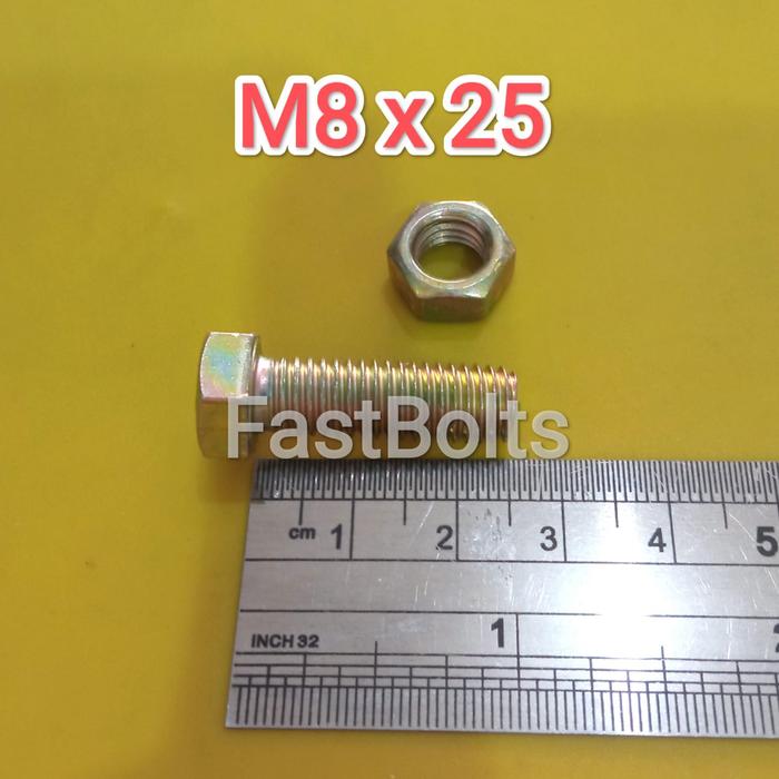 BAUT DAN MUR Kuning 12 Panjang 2.5cm (M8x25)