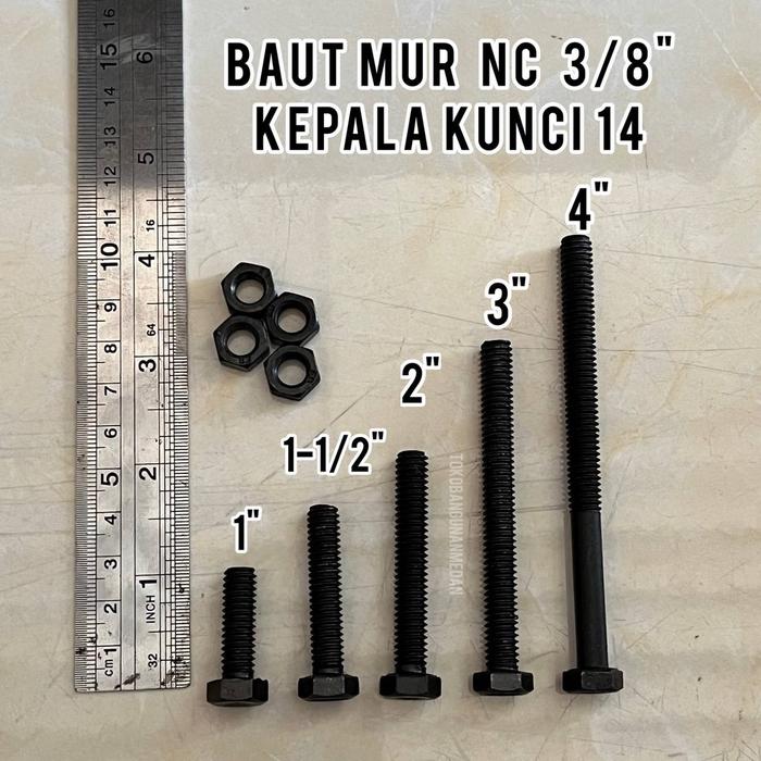 BAUT MUR HITAM 3/8 INCH - KEPALA KUNCI 14 MM DRAT KASAR