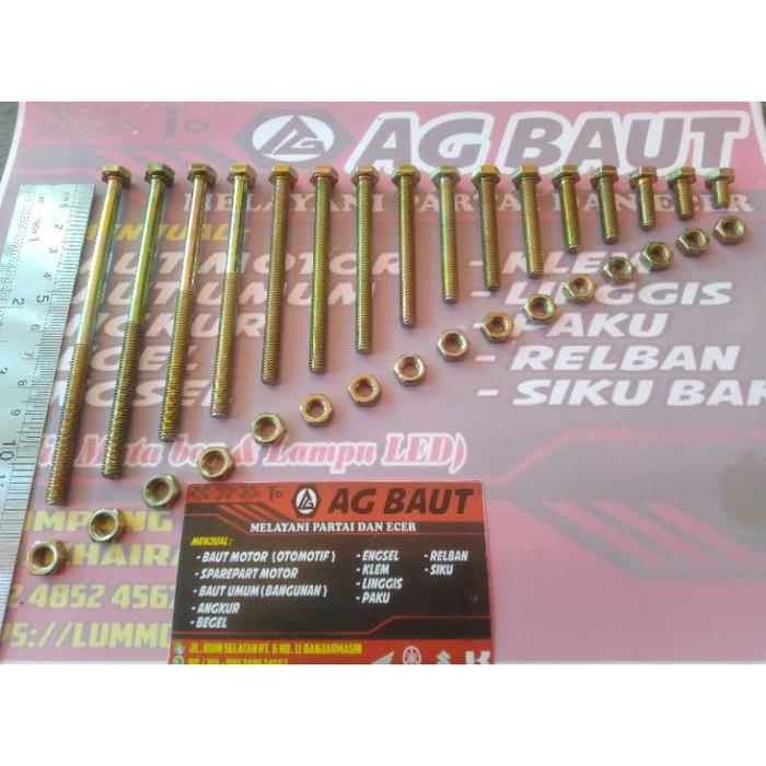 Baut Mur Kuning M6x20 (2 cm) / Baut 10 Kuning / BMK / Baut Hex / Baut Kunci 10