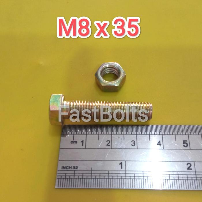 BAUT DAN MUR Kuning 12 Panjang 3.5cm (M8x35)
