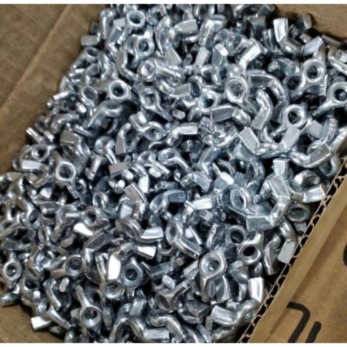 Mur kuping m6 putih galvanis / wing nut m6 untuk baut 10