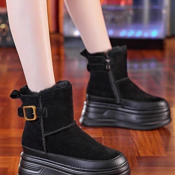 Winter Outdoors New 2024 High Quality Suede Platform Women Boots Hidden Heels Warm Women's Ankle Boo