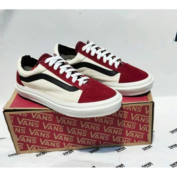 SEPATU SNEAKERS VANS OLDSKOOL PUTIH MERAH HITAM SEKOLAH KERJA KULIAH PRIA WANITA COWOK CEWEK WHITE R
