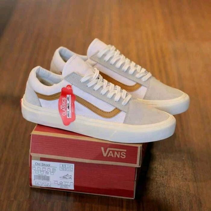 SEPATU SNEAKERS VANS OLDSKOOL PUTIH ABU GOLD SEKOLAH KERJA KULIAH PRIA WANITA COWOK CEWEK WHITE RED 