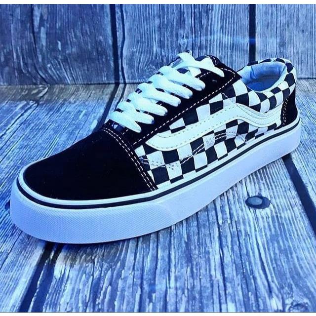 Sepatu Ket Vans Oldskool Checkerboard Grade Original Black White Hitam Putih Motif Catur Sneakers ny