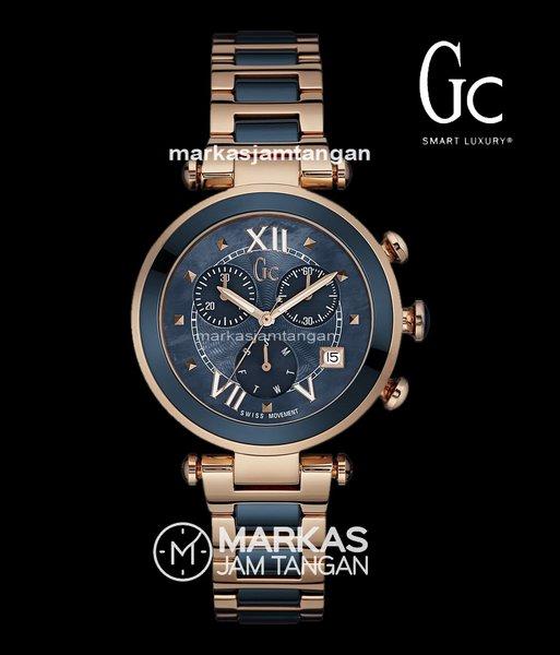 Jam Tangan Wanita Guess Collection GC Lady Chic Y05009M7 Blue Ceramic Stainless Steel include Box GC