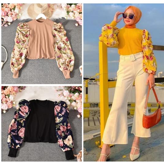 Ready Top Atasan Dewasa Kaos Blouse Perempuan Wanita Lengan Puff Bal
