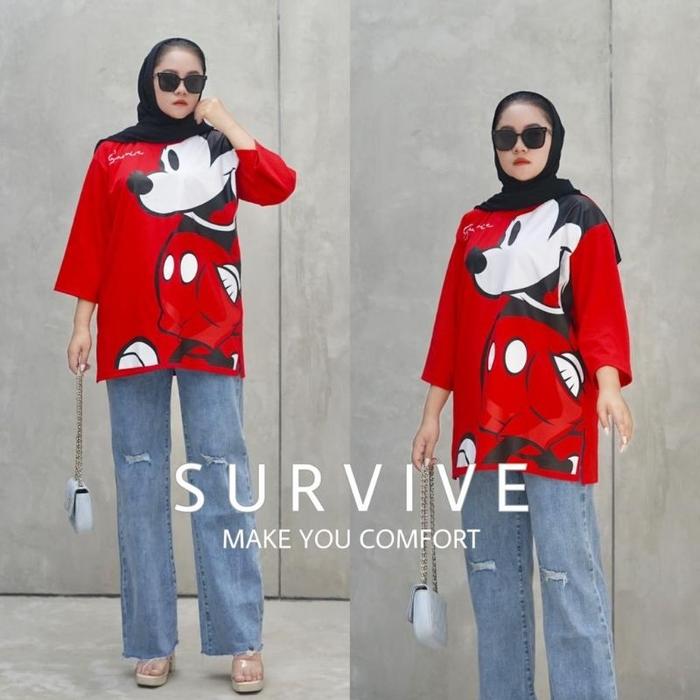 Ready ' Survive ' Kaos Wanita Oversize Tunik Ld 120 Atasan Wanita Tunik Survive Kter Y Mouse