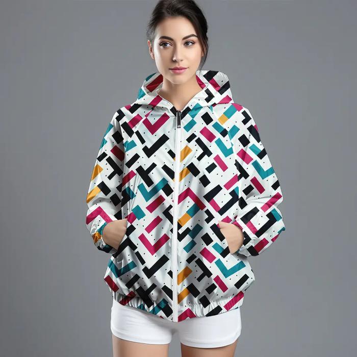 LSC82 CJK Jaket Olahraga Parasut Wanita Waterproof "colorful tetris"